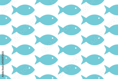 Blue fish pattern on white background . Fish background . Vector illustration