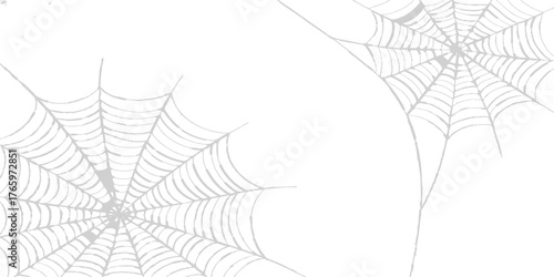 Dew-covered spiderweb on a branch, a macro nature pattern with water drops. Creepy spider web seamless pattern background. vector illustration. Halloween sale banner, party invitation concept