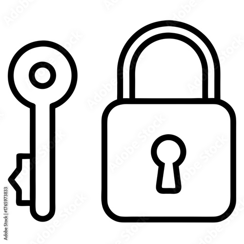 Key and Lock Silhouette Vector Minimalist One Line Drawing Outline Icon Design
