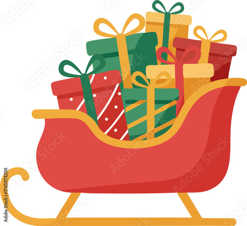 A Christmas sleigh loaded with gift boxes