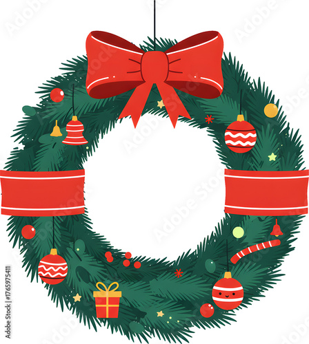 Cute Christmas Wreath with Ribbon_Ornament Decoration_Red Ribbon Decoration