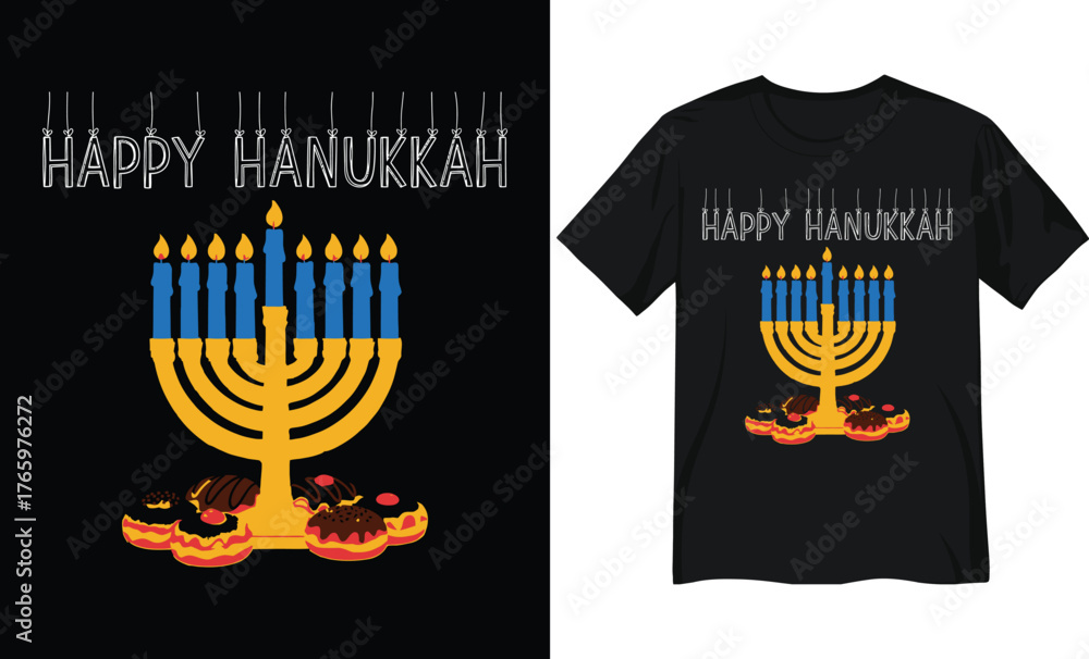 Fototapeta premium Happy Hanukkah Menorah with candle Illustration