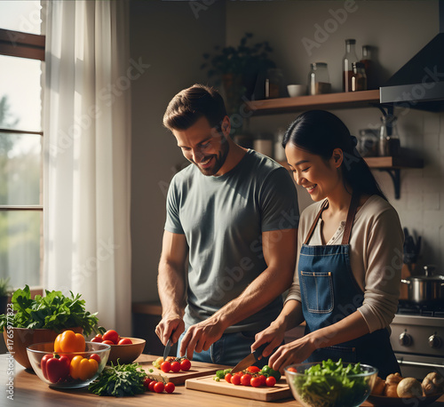 illustration - A couple is cooking together in the kitchen