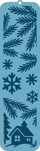 Christmas vertical bookmark. Laser cut template. Decorative bookmark stencil for paper, wood and metal cutting. Vector design with winter pattern