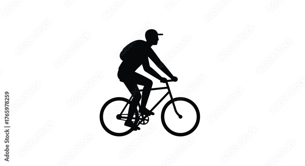 Obraz premium Silhouette of a cyclist riding a bicycle against a white background