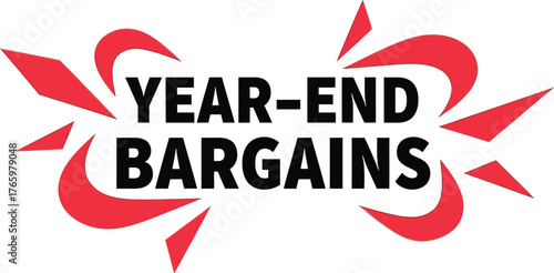 Yearend bargains message isolated on white background with red decorative elements
