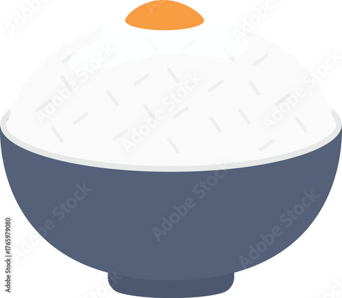Rice Bowl with Raw Egg Flat Illustration. Clean Icon Design Element on Isolated White Background