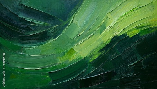 closeup of abstract rough colorfuldark green art painting texture background wallpaper with oil or acrylic brushstroke waves pallet knife paint on canvas