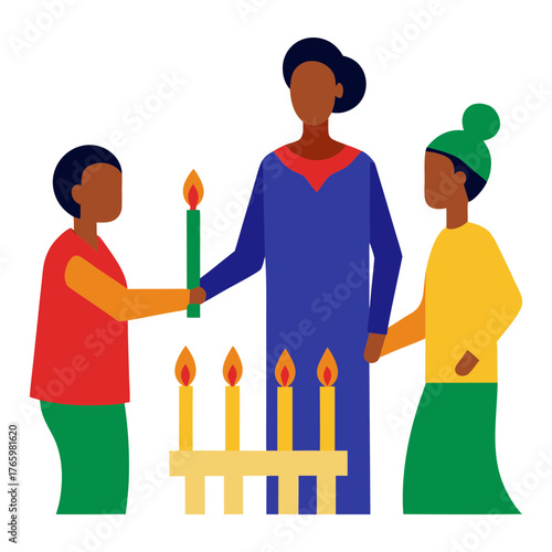 Family Lighting Kwanzaa Candles Vector Illustration