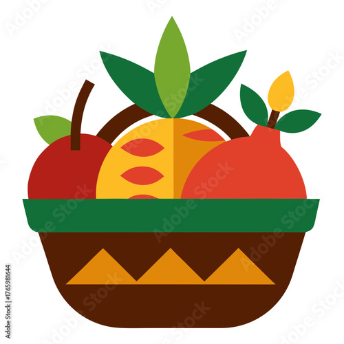 Kwanzaa Gift Basket with Fruits Vector Design