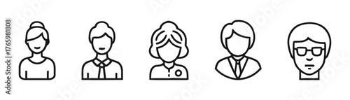 Vector art of collection of black and white icons representing diverse professional figures, symbolizing teamwork and corporate representation on transparent background