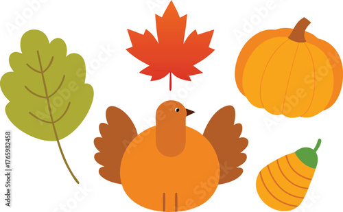 Thanksgiving elements bundle vector illustration scalable autumn icons eps turkey pumpkin leaves pear