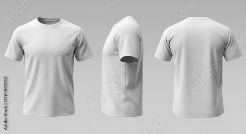 Three views of a white tshirt isolated on white background for mockups