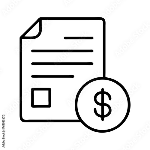 Financial document with dollar coin icon for payment invoice and business transaction concept