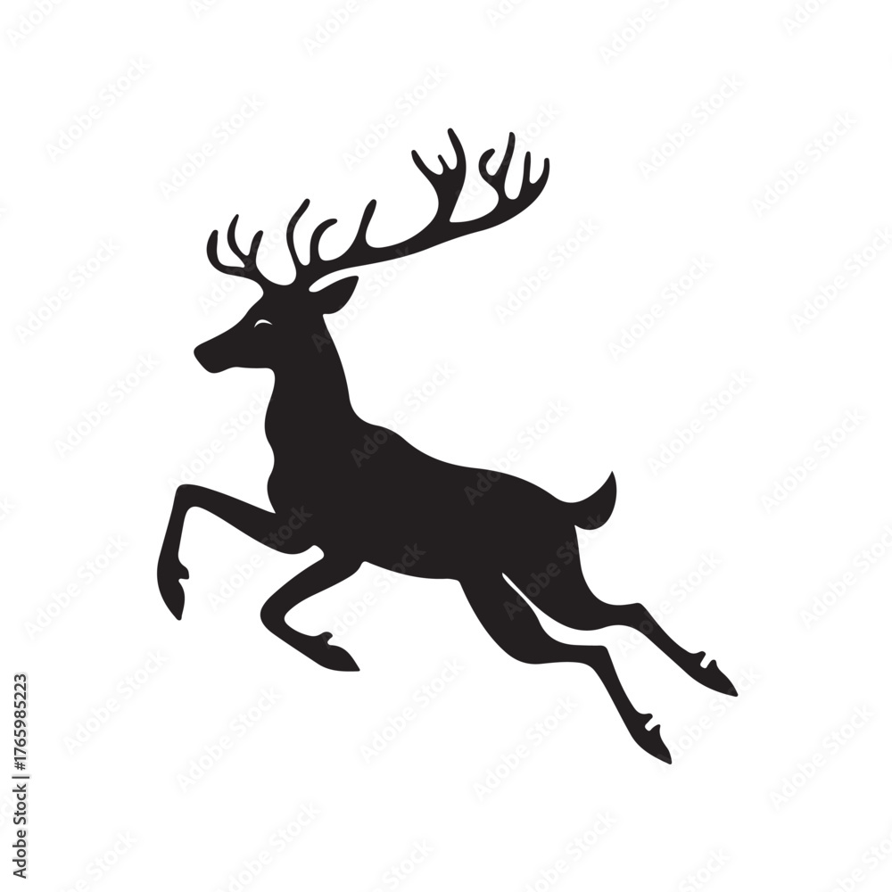 Fototapeta premium Reindeer silhouette, majestic winter deer, Christmas forest animal, elegant wildlife design, snowy nature illustration, festive holiday artwork, wild reindeer vector, peaceful woodland scene