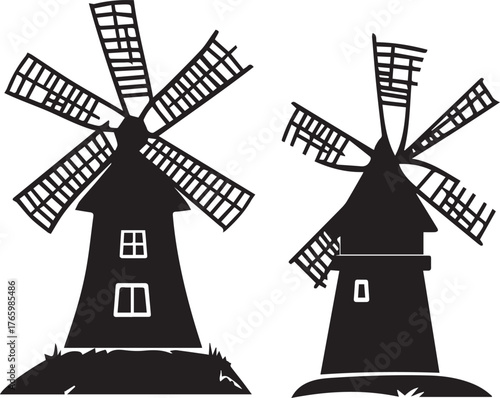Classic windmill silhouette design symbolizing traditional renewable energy source