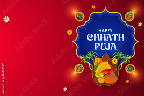 Holiday background for Sun festival of India with greetings in Hindi meaning  Happy Chhath Puja