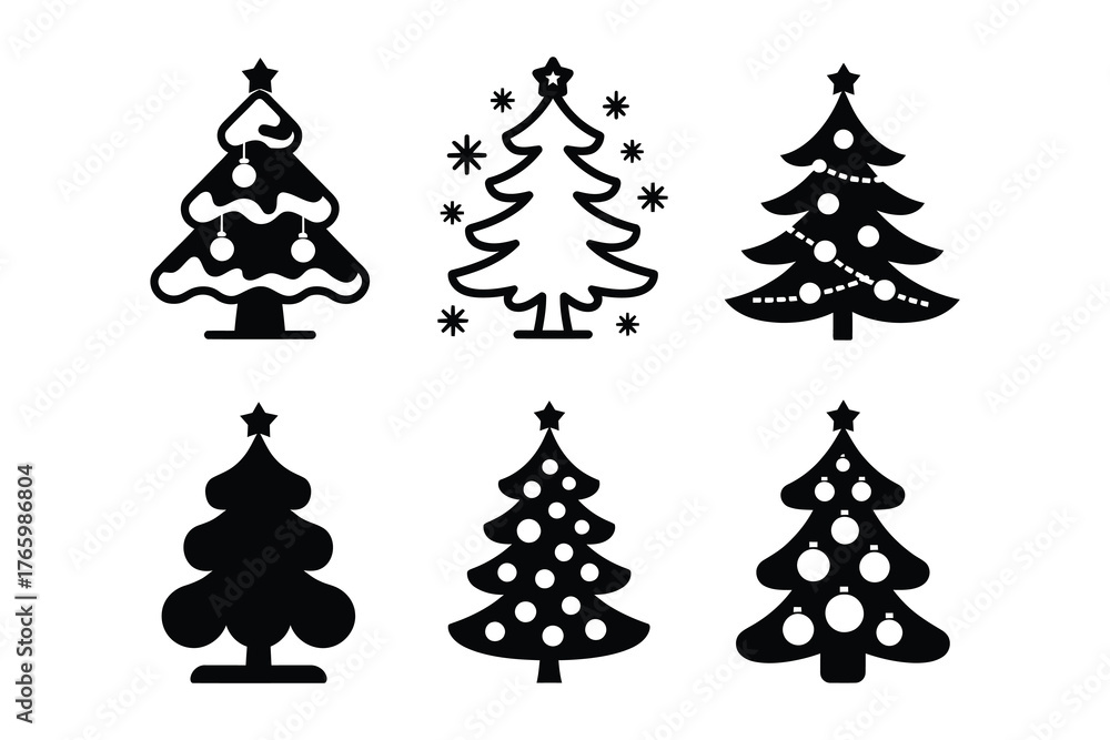 Obraz premium Christmas Tree Silhouette Icon Set
