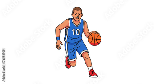 Basketball player dribbling ball vector illustration for sports design and athletic training resources online on transparent background