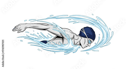 Illustration of a swimmer in action swimming freestyle with water splash perfect for sports design use on transparent background