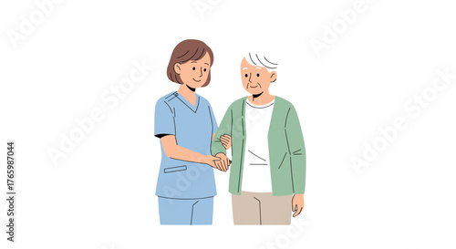 Elderly care assistance at home nurse helping senior woman support and companionship for seniors health on transparent background
