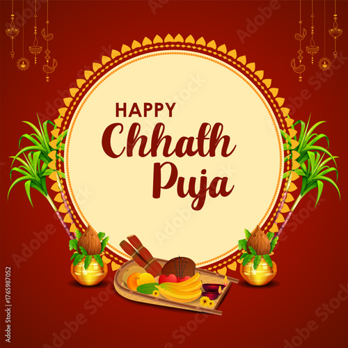 Holiday background for Sun festival of India with greetings in Hindi meaning  Happy Chhath Puja