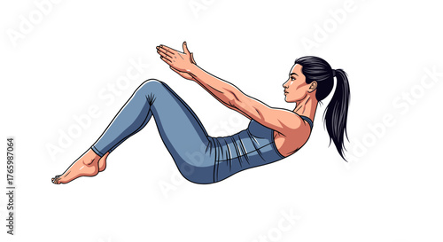 Abdominal workout pilates position woman fitness core exercise training strength bodyweight workout at home abs on transparent background