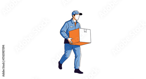 Delivery man carrying package box delivering service order shipping courier express distribution fast transport on transparent background