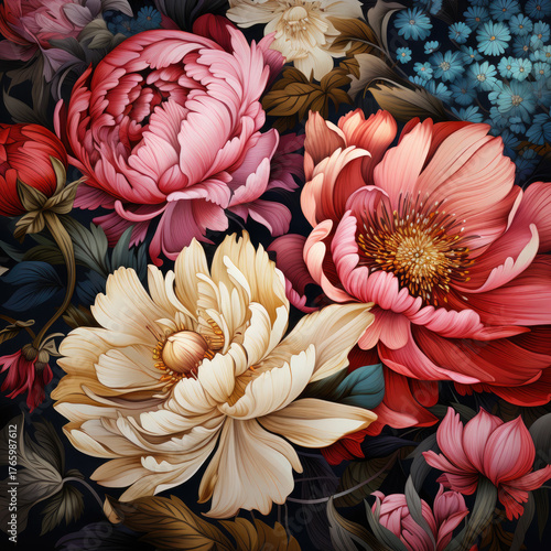 Beautiful blooming flower and leaves background