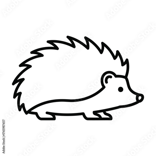 Simple outline drawing of a cute hedgehog facing right