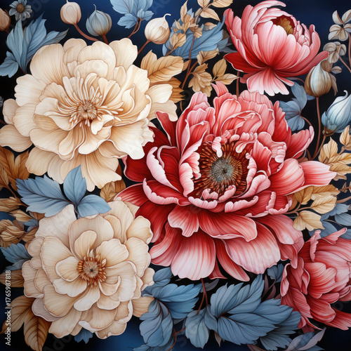 Beautiful blooming flower and leaves background