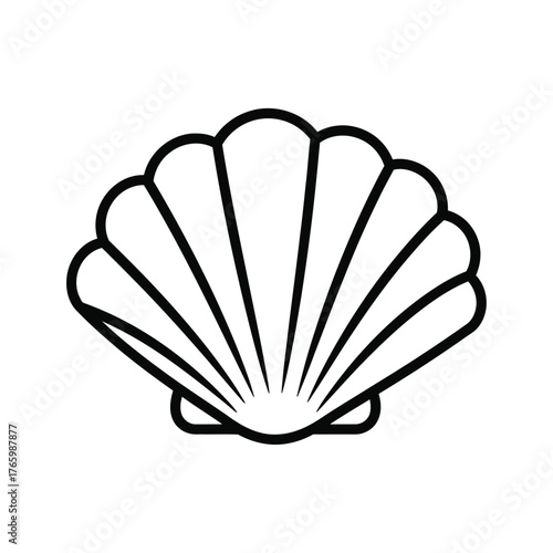 Stylized line art illustration of a scallop seashell