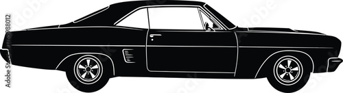 Silhouette of a classic muscle car isolated on white background, showcasing its powerful design and iconic presence in automotive history