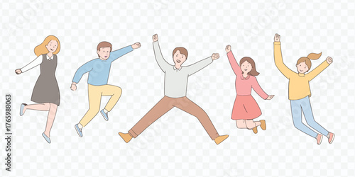 Happy People Jumping Together Illustration Showing Team Spirit, Success, Friendship, and Positive Lifestyle Concept