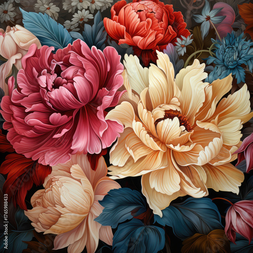 Beautiful blooming flower and leaves background