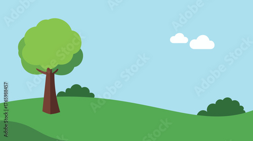Green Tree On Hill Landscape Illustration