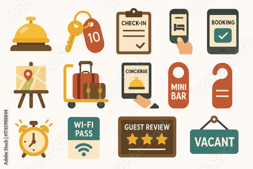 Hotel icons illustrating travel and hospitality concepts