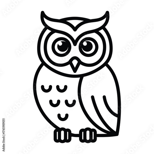 Simple line art owl icon sitting perched on branch