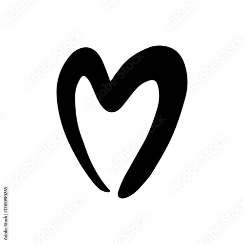 Black heart-shaped symbol designed with smooth curves and flowing lines, representing love and affection in a minimalist style