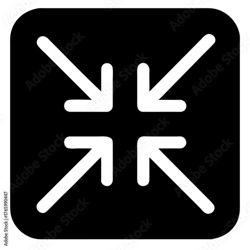 Vector art of a black square icon with four white arrows pointing inwards towards the center, symbolizing contraction or zoom out