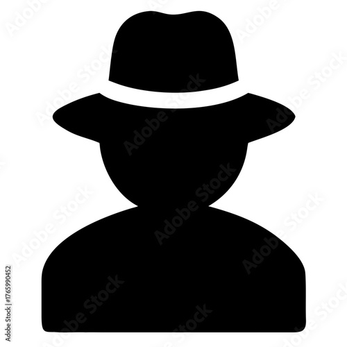 Vector art of a black silhouette icon of a person wearing a fedora hat, representing a spy, detective, or anonymous user