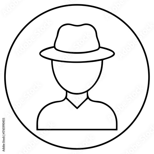 Vector art of outline icon of a person wearing a fedora hat