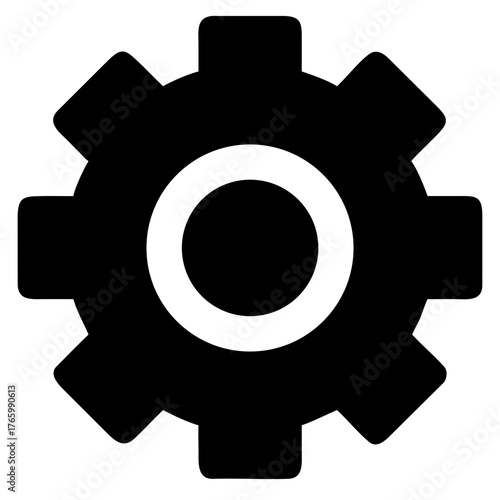 Vector art of a black gear icon with a white circle in the center, isolated on a