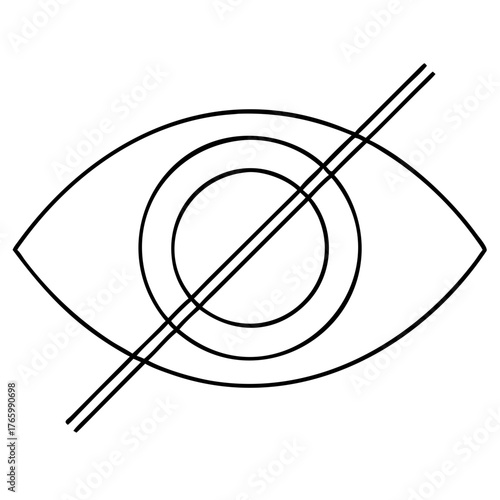 Vector art of outline icon of an eye with a slash through it, symbolizing do not see or hidden