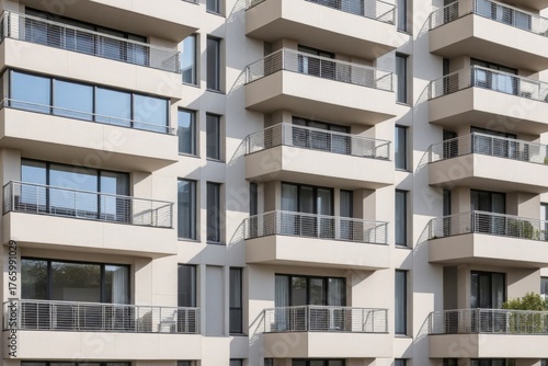 Moderne Architektur eines großen Apartmentgebäudes mit vielen Fenstern und Balkonen
