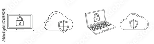Vector art of cloud security and data protection safeguarding digital assets with secure cloud infrastructure and robust data encryption on transparent background