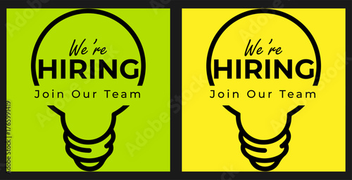 We are hiring job vacancy social media post banner design template with green and black color. We are hiring job vacancy square web banner design.