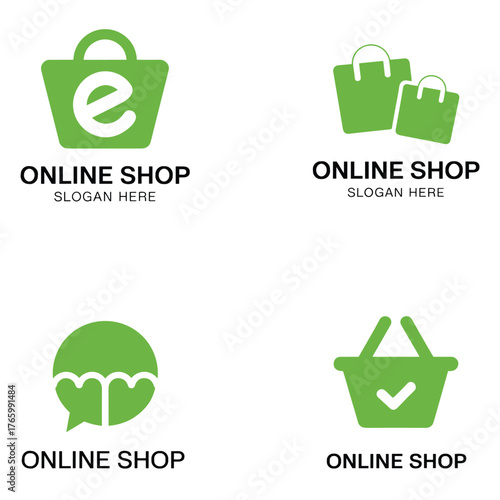 Vector graphics collection four online shopping bag icons for e commerce business logo design