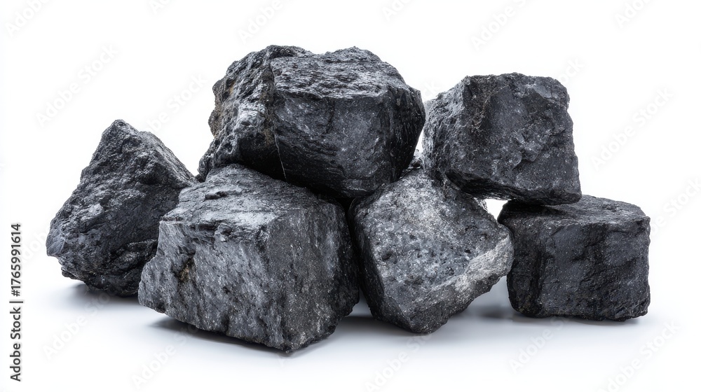 Fototapeta premium Pile of coal isolated on white background, a fossil fuel for energy