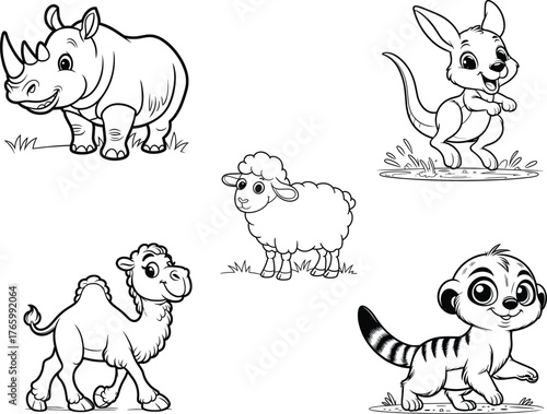 Cute baby animal cartoon collection for kids learning and coloring book
